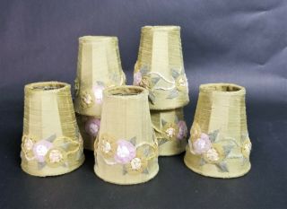 Set Of 7 Vintage Hand Made Silk Floral Chandelier Clip On Lamp Shades