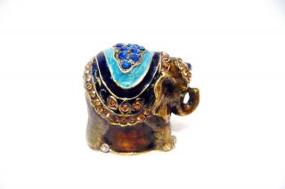 Thimble Brass & Handpainted Enamel Elephant W/decorative Head Piece & Blanket