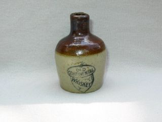Vintage Miniature Crock Jug Old Continental Whiskey Advertising Acorn Design