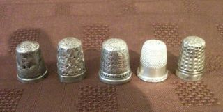 Solid Sterling Silver Thimbles Set Of 5 With Some Wear And Minor Mishape