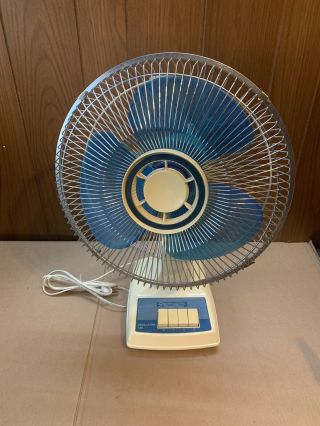 Vintage Superlectric 3 Speed Blue Blade Oscillating Desk Fan