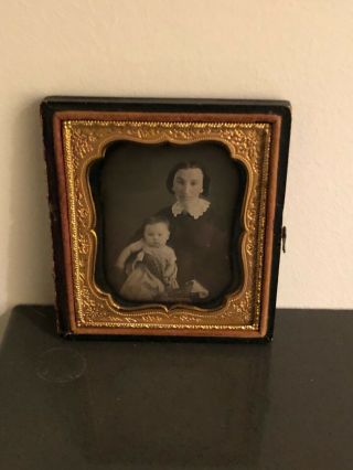Crystal Clear 1/6 Plate Daguerreotype Of Mother & Baby