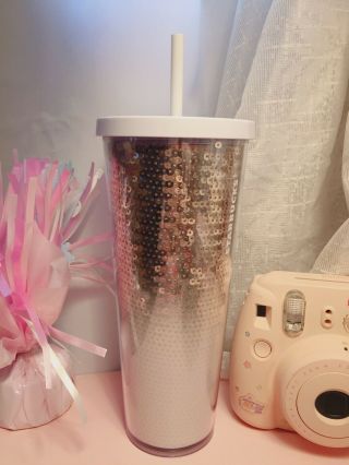 Starbucks 2018 Holiday Exclusive Rose Gold Sequin White Pink Blush Cup