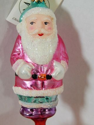 Christopher Radko Christmas Ornament Pink Santa Claus on Red Heart Flocked 2