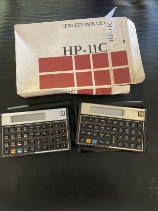 Hp Hewlett Packard 11c 12c Vintage Scientific Calculators W/ Cases.  Box For 11c
