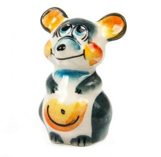 Ceramic Mouse Figurine,  Majolica Gzhel Symbol Of 2020 Rat Handmade In Russia