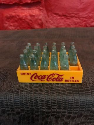 Vintage Coca Cola Yellow 24 Case Miniature Clear Green Bottles (23 Bottles) B1