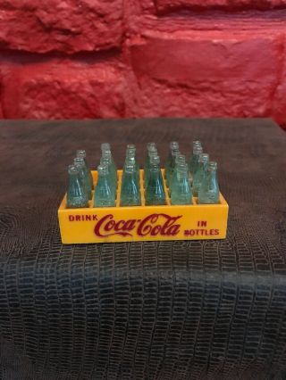 Vintage COCA COLA Yellow 24 Case Miniature Clear Green Bottles (23 bottles) B1 3