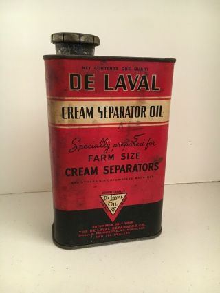 Vintage " De Laval " Cream Separator Empty One Quart Oil Can With Cap