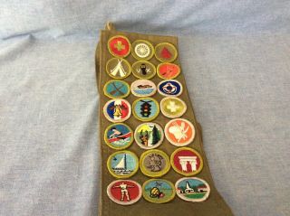 Vintage Bsa Boy Scouts Merit Badge Sash 21 Merit Badges 1960s