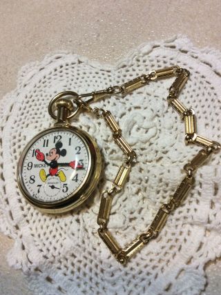Vintage Mickey Mouse Windup Pocket Watch Made In Usa