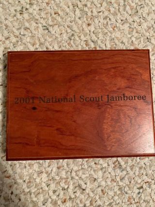 2001 National Scout Jamboree Pen And Solar Powered Calculator In Woodbox