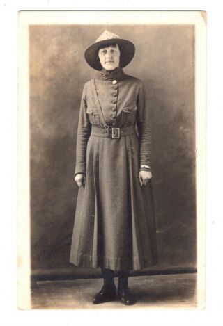 Wwi Real Photo Post Card Woman In War Service Auxiliary Uniform