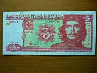 Banco Central De Cuba 3 Pesos Banknote 2004