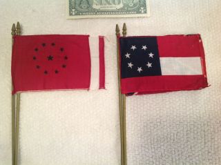 Four 4” X 6” Southern Flags,  Ensign,  Stars And Bars,  Southern Cross,  Third