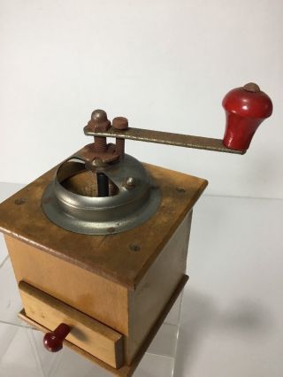 Vintage German Hand Crank Coffee Spice Grinder.  Solid Wood Base & Drawer 2