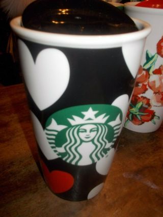 Starbucks Limited Edition 12oz Mug 2015 Travel Tumbler White Black W/red Heart