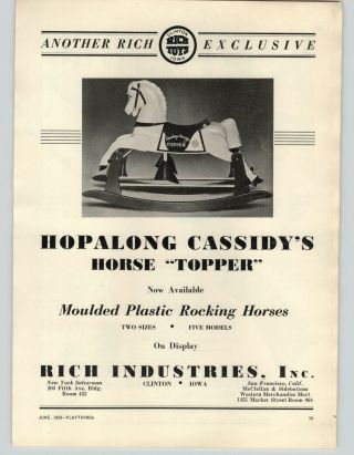 1950 Paper Ad Clinton Iowa Rich Toys Hopalong Cassidy Horse Topper Rocking
