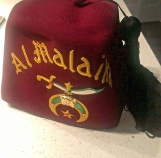 Vintage Shriner Al Malaikah Rhinestone/embroided Fez Hat With Tassel