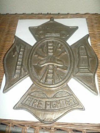 Antique Vintage Style Brass Fireman Fire Fighter Plaque Wall Hanging