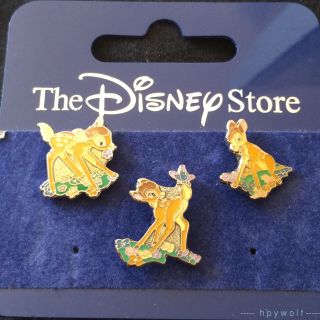 Japan Disney Mini Bambi 3 Pin Set Bambi With Butterfly,  Sitting And Standing