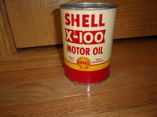 Shell X - 100 Motor Oil Quart Can,  Gas Station Display,  Petroliana,  Clam