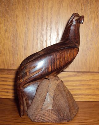 Dark Hand Carved Hawk Eagle Falcon Standing Bird Statue 5.  5 Inches Tall