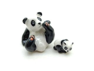 Panda Bear Figurine Ceramic Animal Miniature Statue Mama With Baby - Cwb019