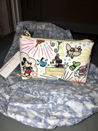 Nwt Dooney And Bourke Disney Sketch Make Up Bag Cosmetic Case Mickey & Minnie