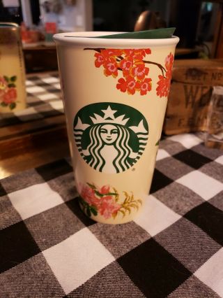 Starbucks,  Ban.  Do Limited Edition Floral Travel Mug 16 Oz