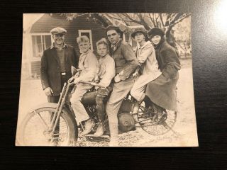 Vintage Black White Photo - - Family Of Five Sitting On Harley Davidson Motorcycle