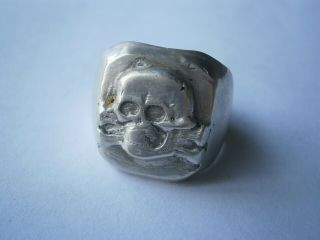Ring For Officer Sterling Silver Skull With Bones Europe Ww2 Wwii Ww1 Wwi 12.  2 G