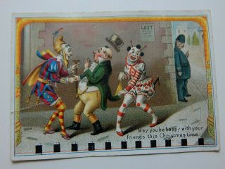 Vintage Clowns Victorian Christmas Card