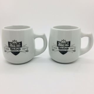 (2) Vintage White Castle Restaurant Ware Coffee Cups,  Mugs W/ Ashtray Bottom 6oz