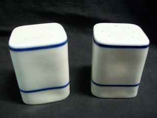 Viana Do Castelo Vintage Salt 7 Pepper Shakers White Porcelain W/ Blue Stripes