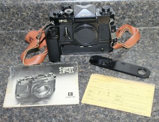 Vintage Black Canon F - 1 Slr Camera Body With Body Cap & Power Winder F