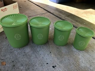 Vintage Tupperware Set Of 4 Apple Lime Green Servalier Canisters With Lids 1970s