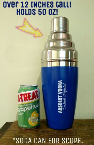Absolut Party Cocktail Drink Shaker Mixer 50 Ounce Huge Stainless 3 Pc