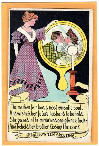 Vintage Halloween Postcard,  H.  M.  Rose,  Women Looking In Mirror