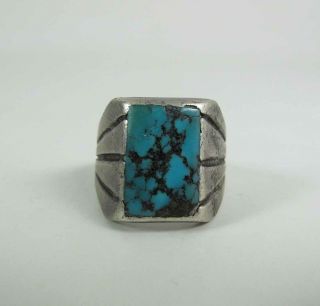 Vintage Navajo Hand Made Sterling Silver Ring With Sleeping Beauty Turquoise