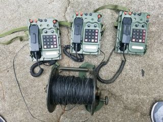 3 X Ta - 1042 Military Field Phones & Half Spool Of Commo Wire Man Cave Deer Camp