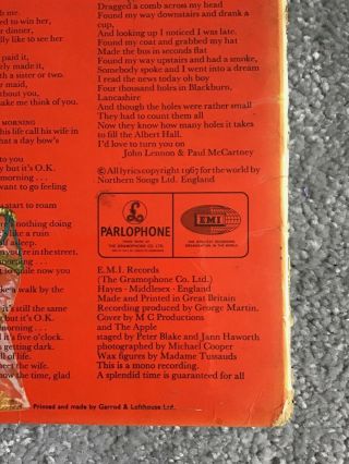 The Beatles Sgt Pepper 1st Press PMC7027 Parlophone Vinyl Record LP VG 3