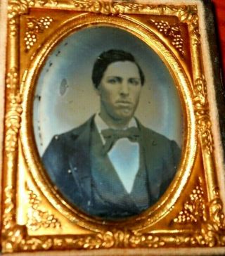 1/9th Plate Ruby Ambrotype Of Young Man In A Half Case