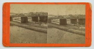 Rochester,  York - Court Street Train Railroad Bridge 1800s Stereoview Photo