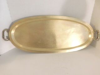 Vintage Hammered Copper With Brass Handles Oval Serving Tray,  22 By 9 1/2 Inches