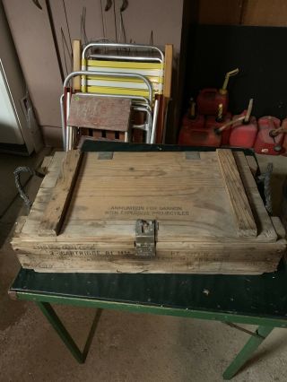 Vintage Military Wood Crate Cannon Ammunition 26 " X 14 " X 6 " With Rope Handles