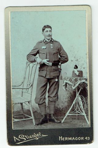 Victorian Cdv Photo Military Soldier Wearing Medal Hermagor Austria Photographer