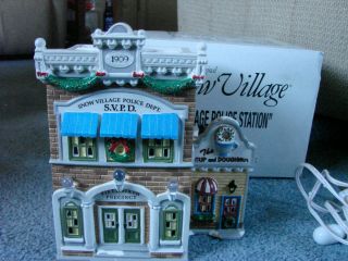 Vintage 1995 Snow Village Dept 56 Police Station And Doughnut Shop Boxed 5485 - 3