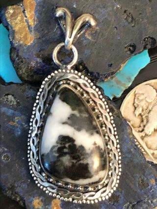 Vintage Native American White Buffalo Turquoise Sterling Silver Pendant 9 G
