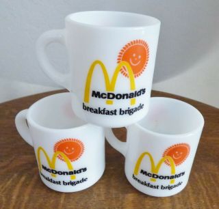 3 Vintage Milk Glass Mcdonalds Breakfast Brigade Coffee Cup Mugs